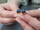 Natural Sapphire Stud Earrings - Sterling Silver - Gold Plated - Pear Shape Blue Gemstone - Birthstone Earrings - Sapphire Stud for Women